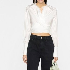 GAUGE81 White Wrap Front Silk V Neck Blouse Shirt, NWOT